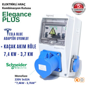 'Elegance PLUS'' Elektrikli Araç Kombinasyon Kutusu, Tesla Blue Adaptöre Uyumlu+K.A.Röle ,Schneider